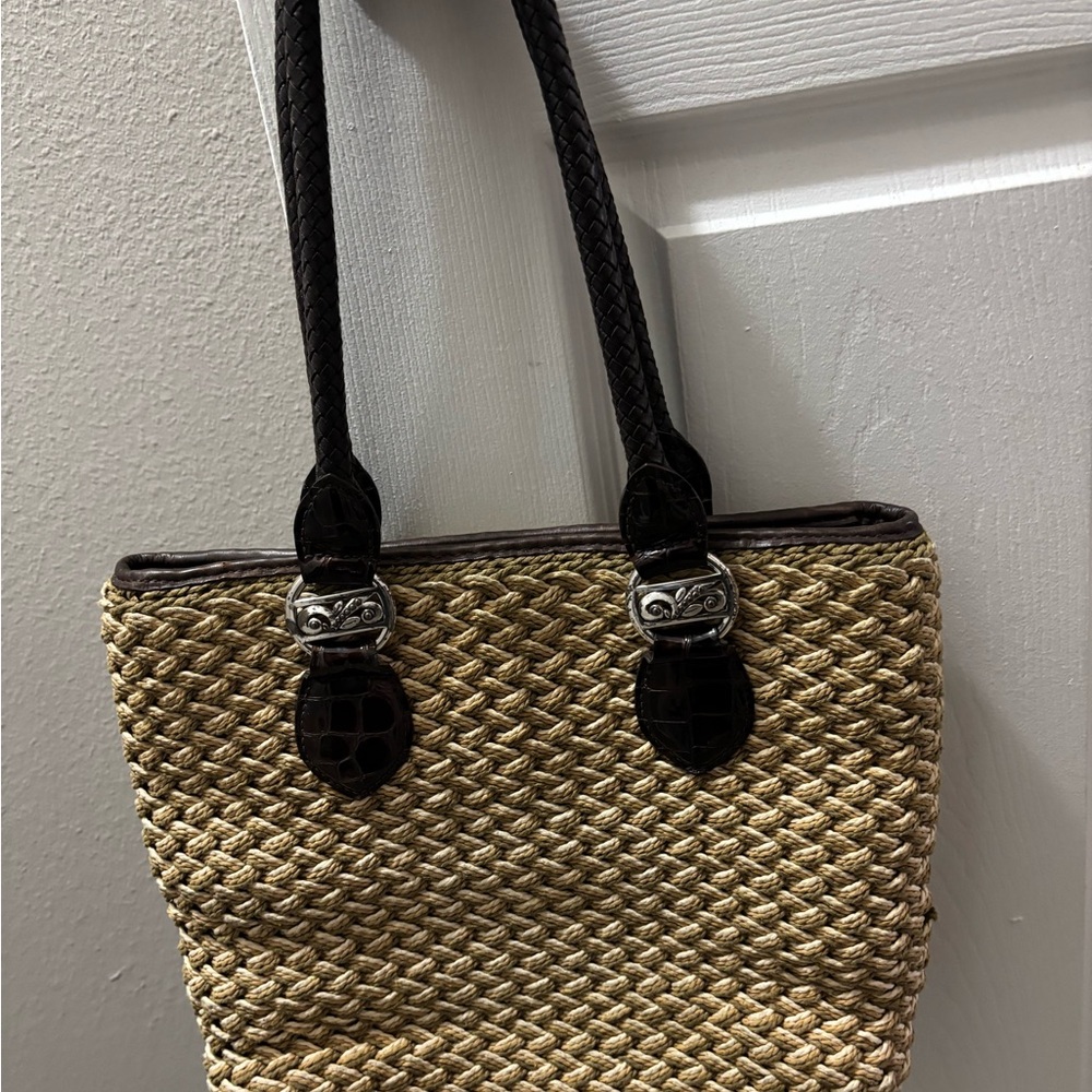 Brighton Black and Tan Braided Woven Tote